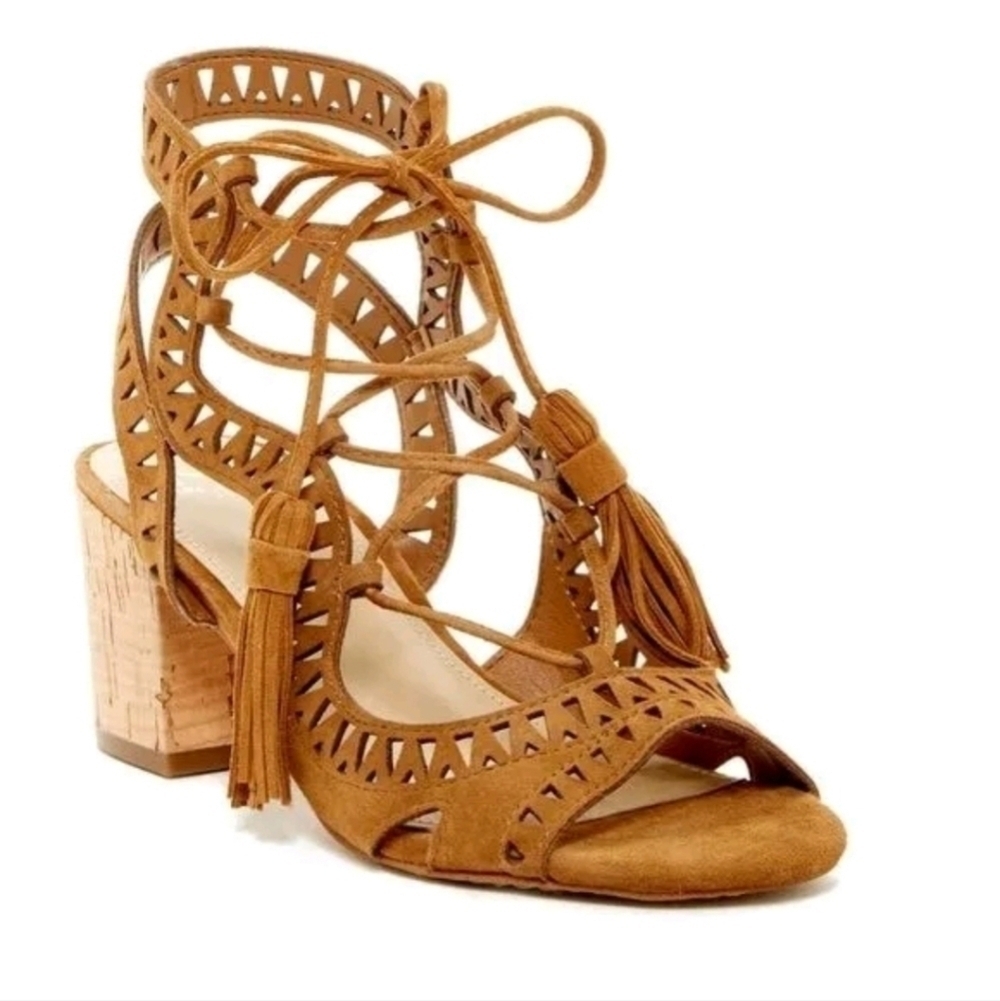 Marc Fisher Remone Brown Suede Perforated Lace-up Sandals